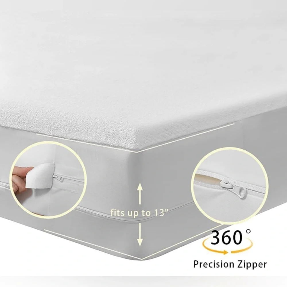 2 Zippered Mattress Protectors Fully-Encased Waterproof Cotton Bed Covers, 2 Pcs